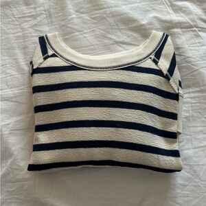 Aerie East West Blue Cream Striped Beach Nautical Crew Sweatshirt